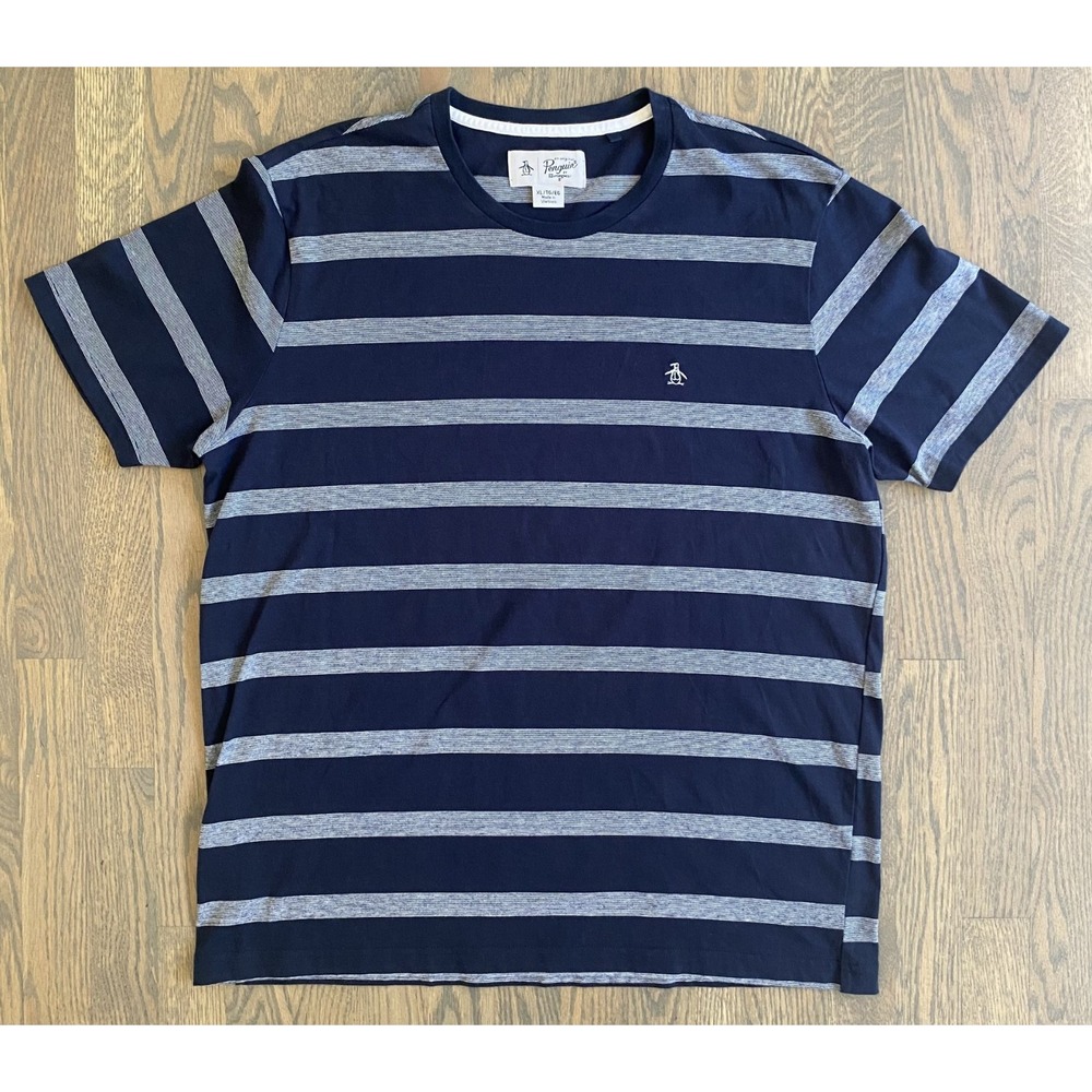 Original Penguin Men's Blue/Gray Striped Crew Neck T-Shirt Size XL